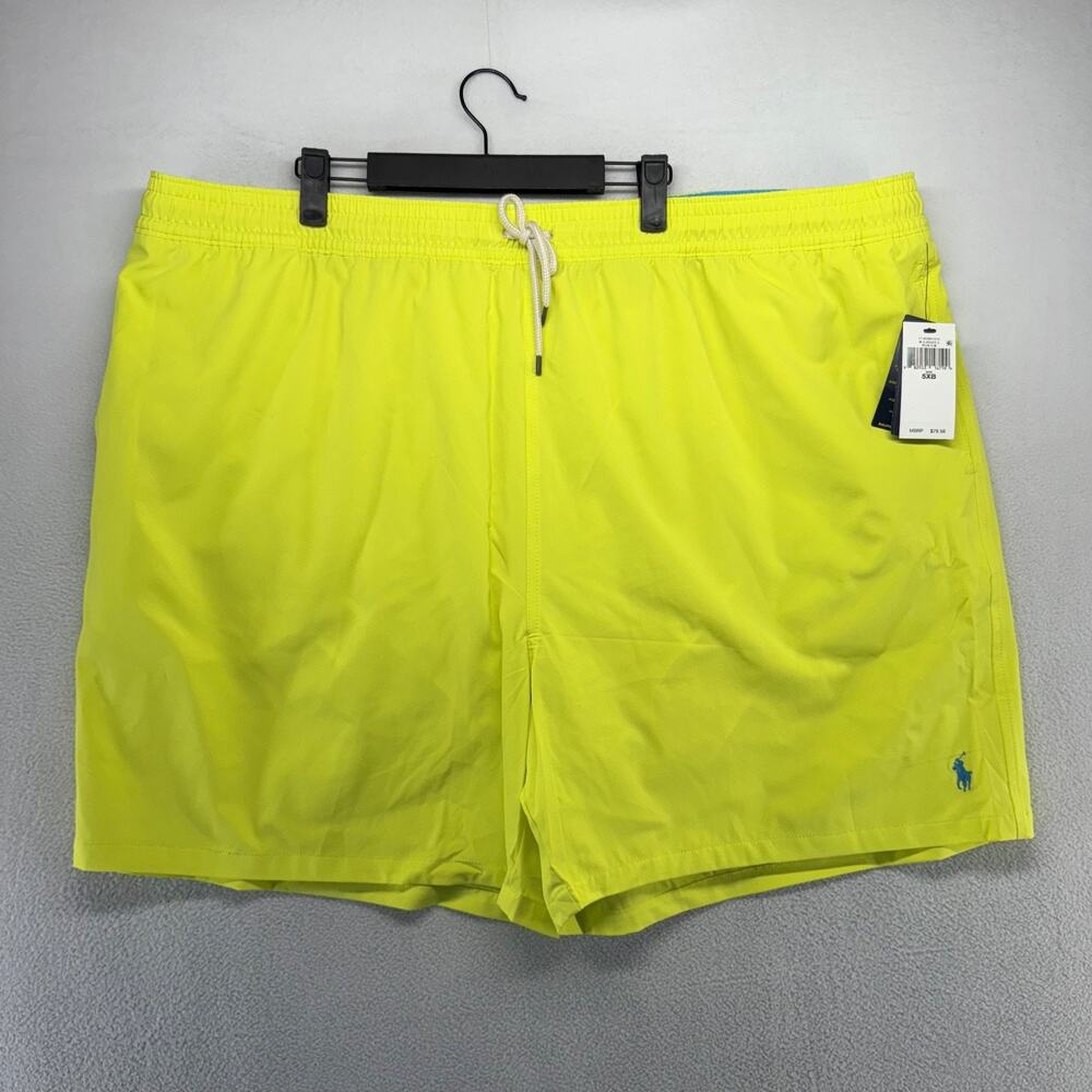 Ralph Lauren Swim Trunks Men's 5XB 5XL Big Yellow Blue Lined Pony Swimwear NEW